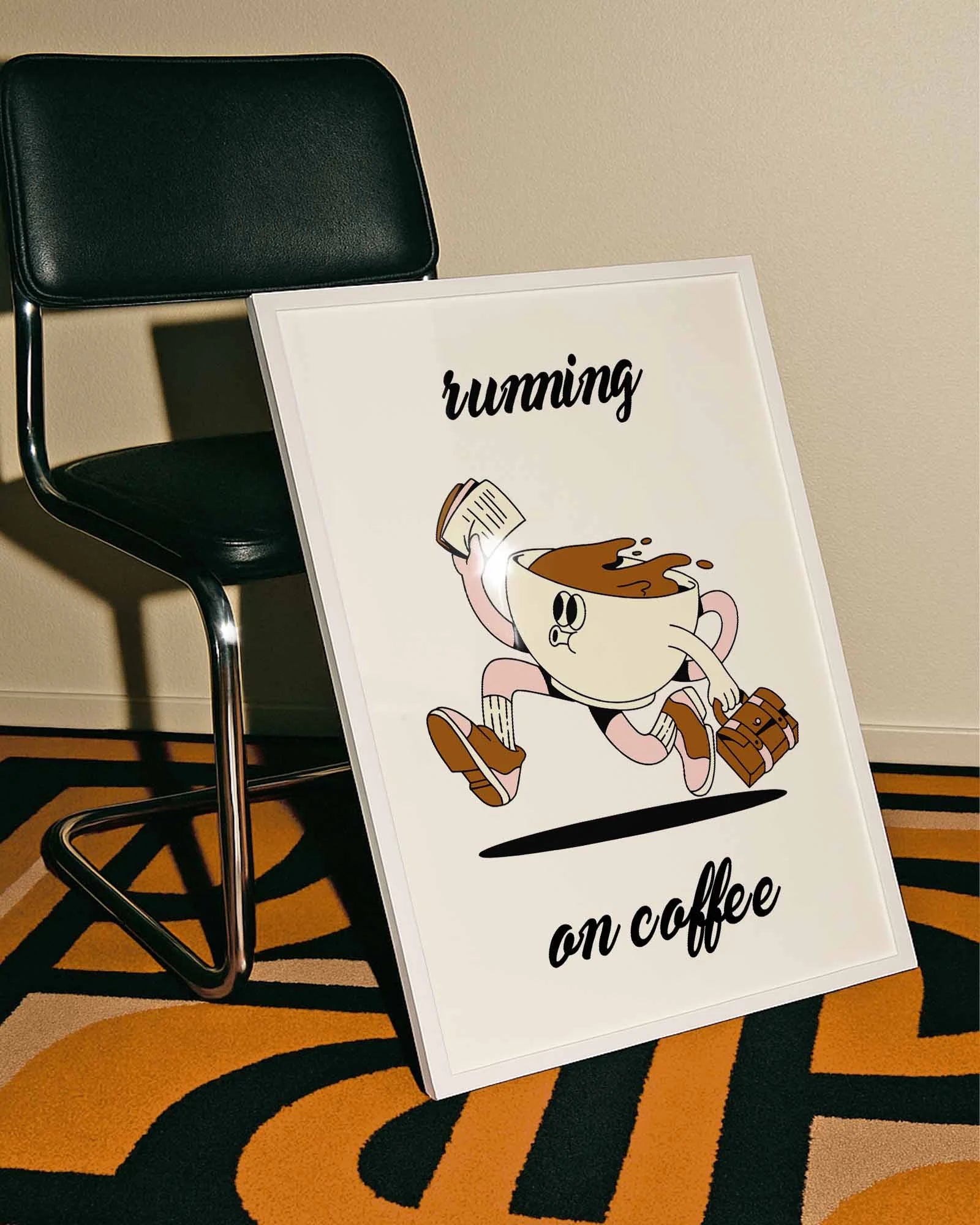 Running on Coffee Poster – FineArt Wandbild, moderne Kunst & Fine Art Print von Spawnd, handgefertigt & Made in Germany