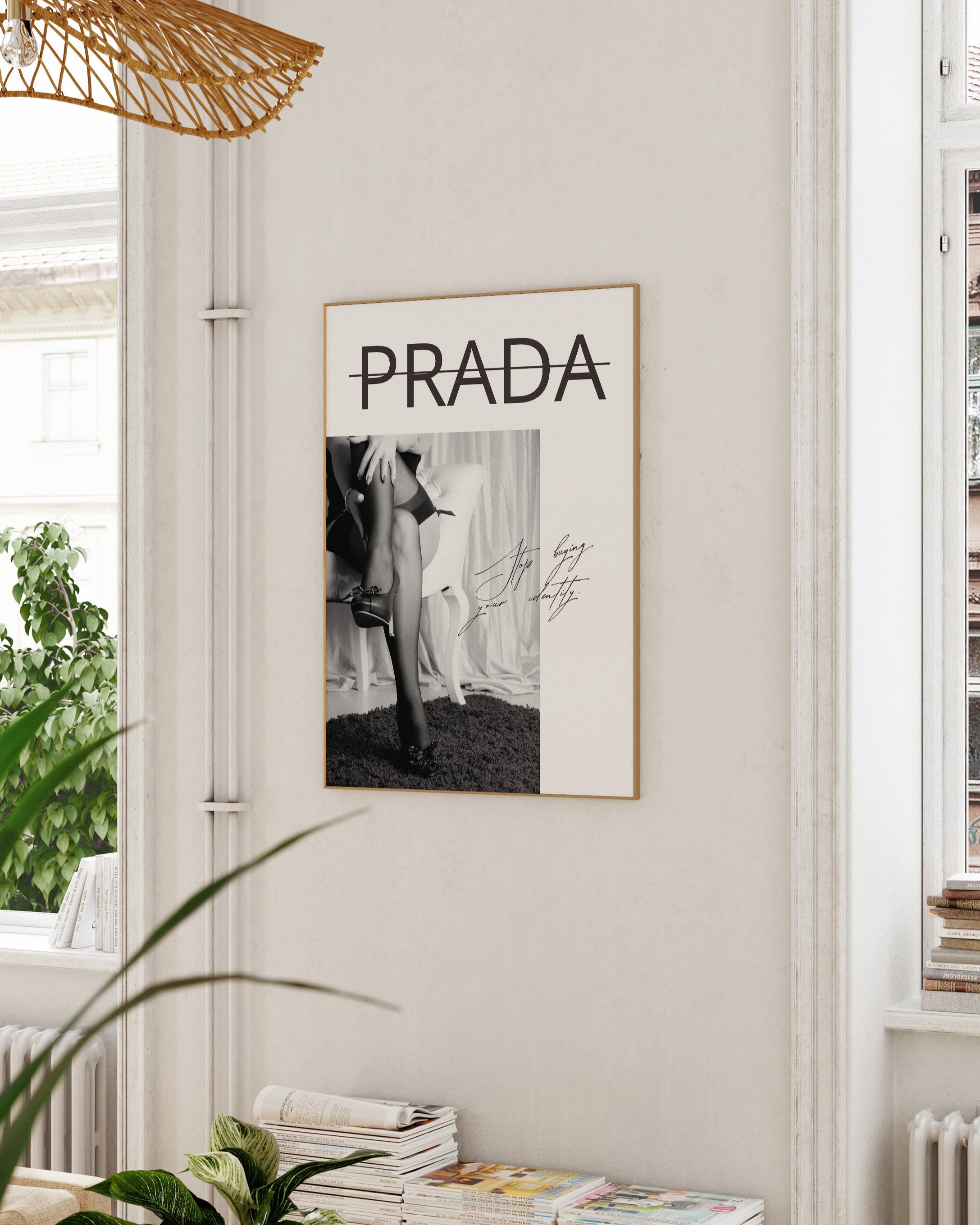 Stop buying your identity Poster – FineArt Wandbild, moderne Kunst & Fine Art Print von Spawnd, handgefertigt & Made in Germany