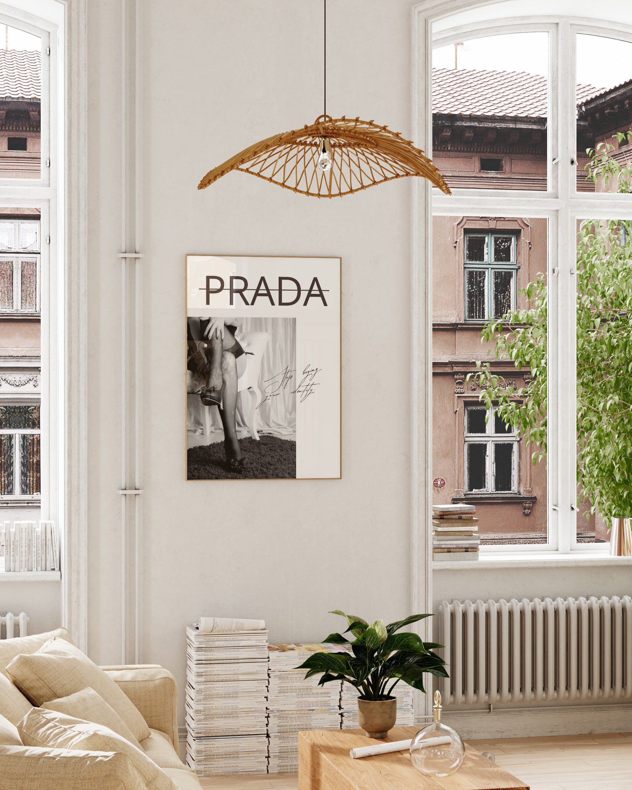 Stop buying your identity Poster – FineArt Wandbild, moderne Kunst & Fine Art Print von Spawnd, handgefertigt & Made in Germany