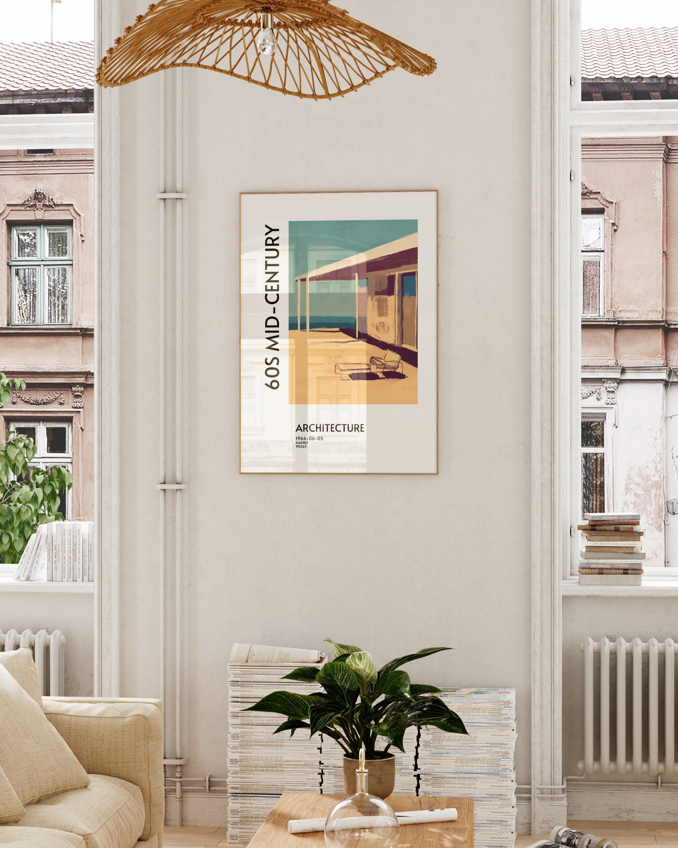 60s Mid century architecture Poster – FineArt Wandbild, moderne Kunst & Fine Art Print von Spawnd, handgefertigt & Made in Germany