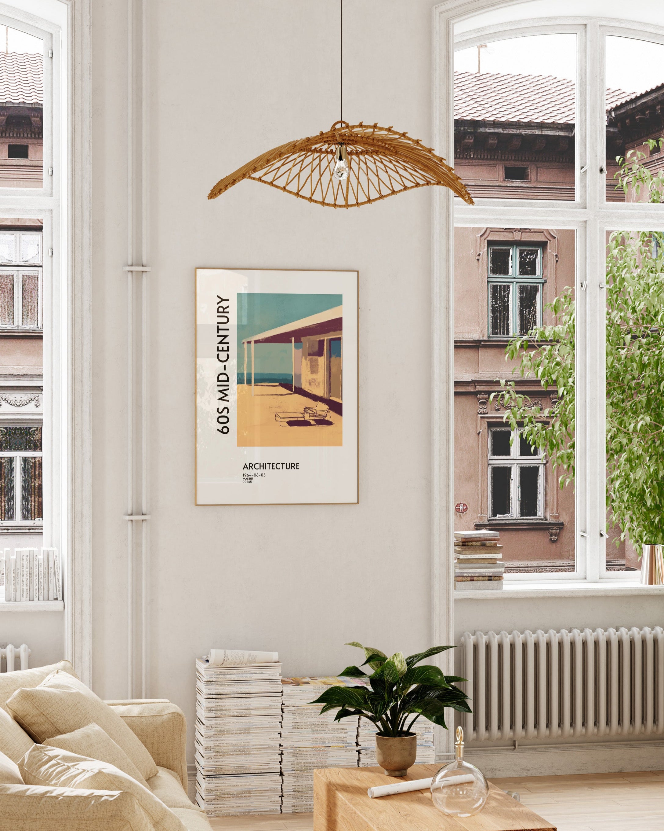 60s Mid century architecture Poster – FineArt Wandbild, moderne Kunst & Fine Art Print von Spawnd, handgefertigt & Made in Germany