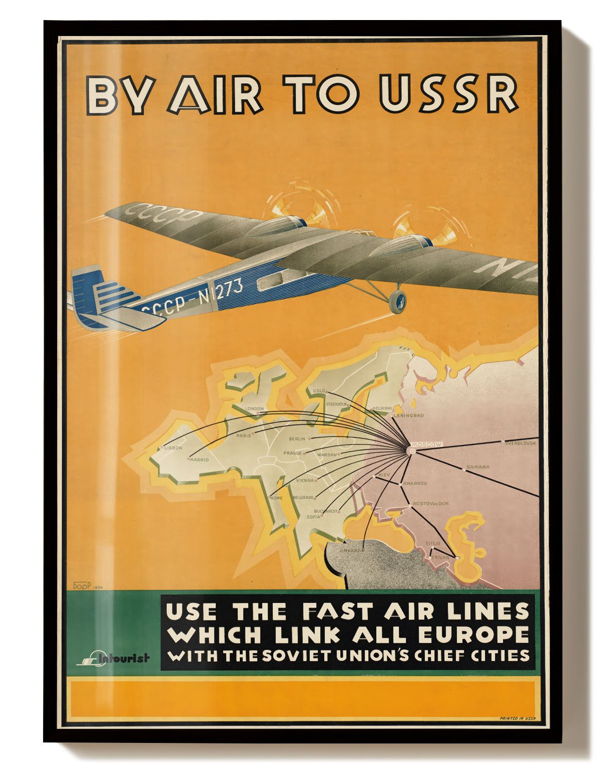 Historisches Flugreise Poster – By Air to USSR 1934 Poster – FineArt Wandbild, moderne Kunst & Fine Art Print von Spawnd, handgefertigt & Made in Germany