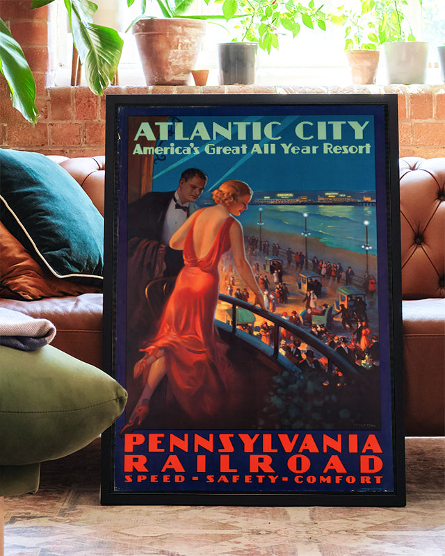 Vintage Atlantic City Reiseplakat – Pennsylvania Railroad Poster – FineArt Wandbild, moderne Kunst & Fine Art Print von Spawnd, handgefertigt & Made in Germany
