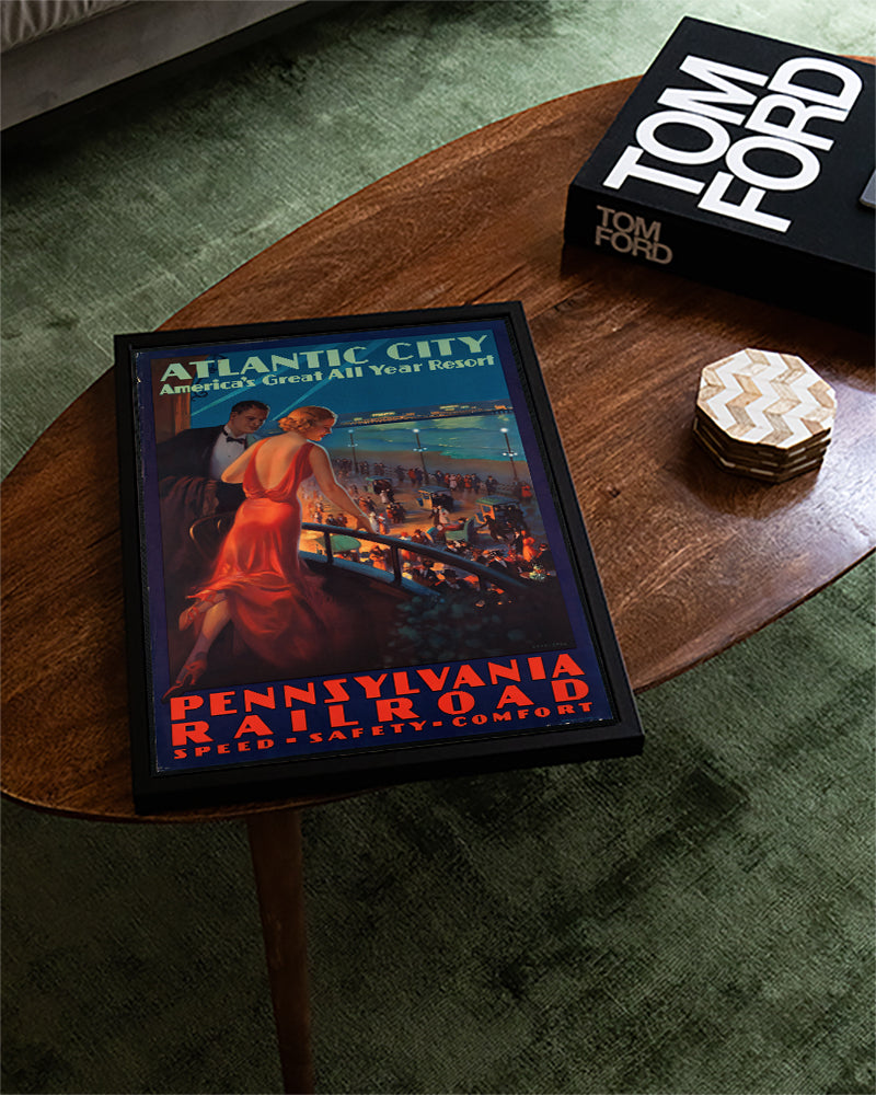 Vintage Atlantic City Reiseplakat – Pennsylvania Railroad Poster – FineArt Wandbild, moderne Kunst & Fine Art Print von Spawnd, handgefertigt & Made in Germany