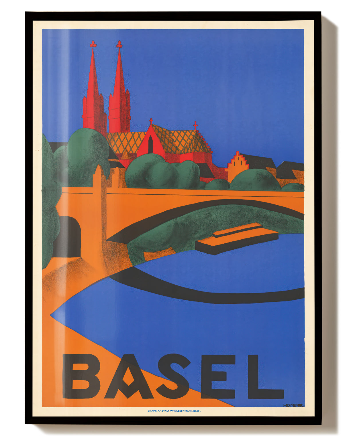Vintage Basel Stadtposter – Schweiz Architektur Poster – FineArt Wandbild, moderne Kunst & Fine Art Print von Spawnd, handgefertigt & Made in Germany