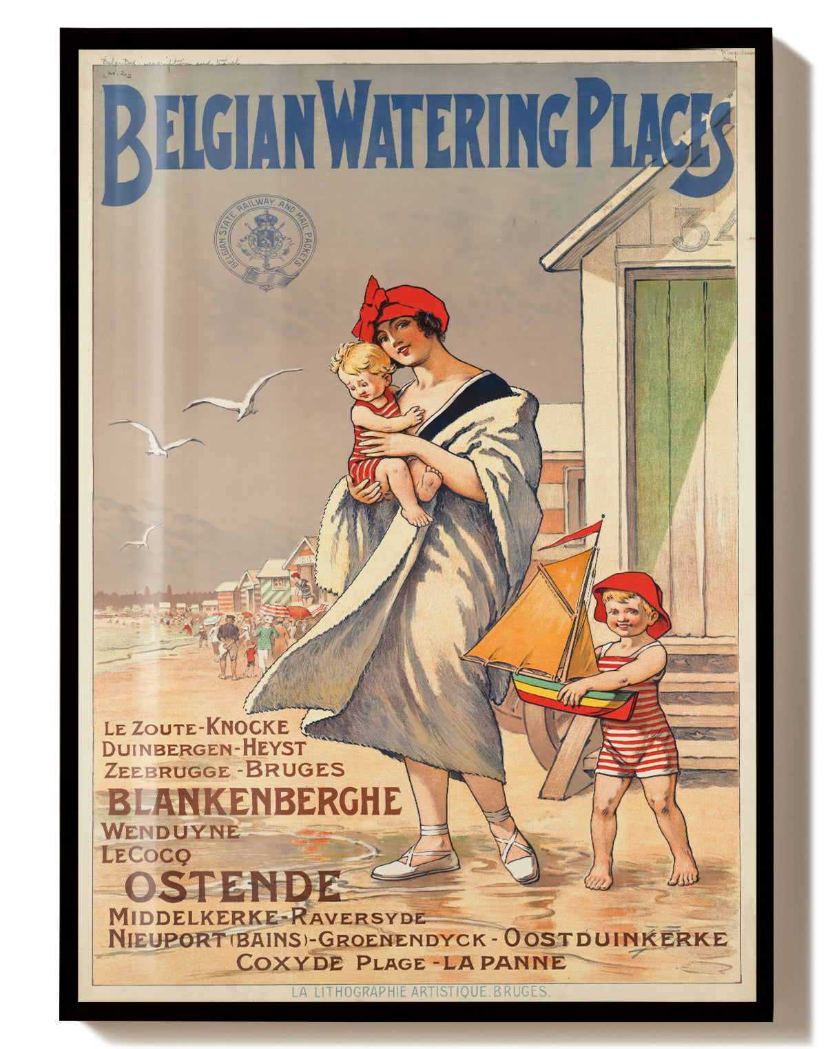 Vintage Belgien Reise Poster – Belgian Watering Places Ostende Poster – FineArt Wandbild, moderne Kunst & Fine Art Print von Spawnd, handgefertigt & Made in Germany