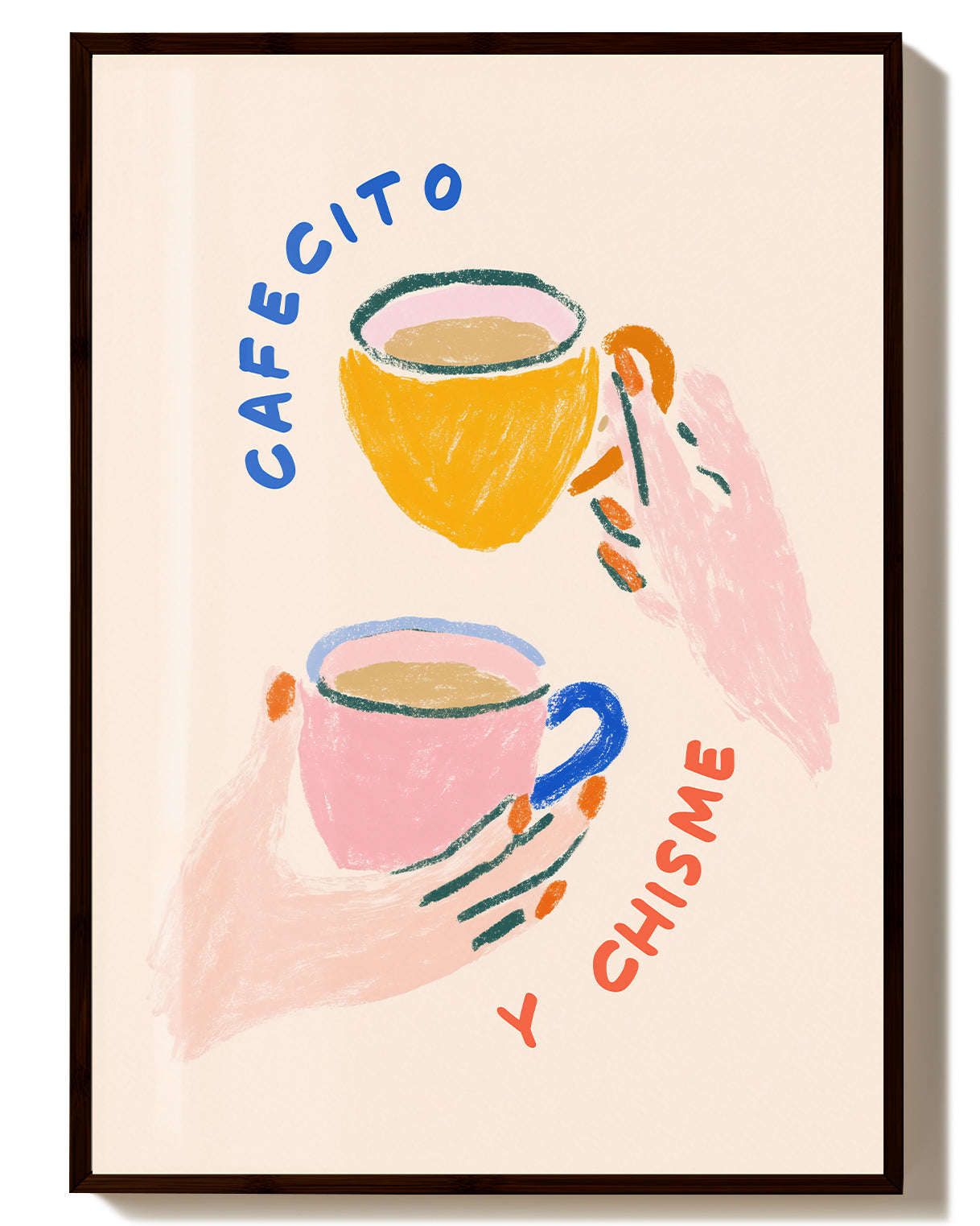 Kaffee Poster mit Spruch – Cafecito y Chisme Poster – FineArt Wandbild, moderne Kunst & Fine Art Print von Spawnd, handgefertigt & Made in Germany