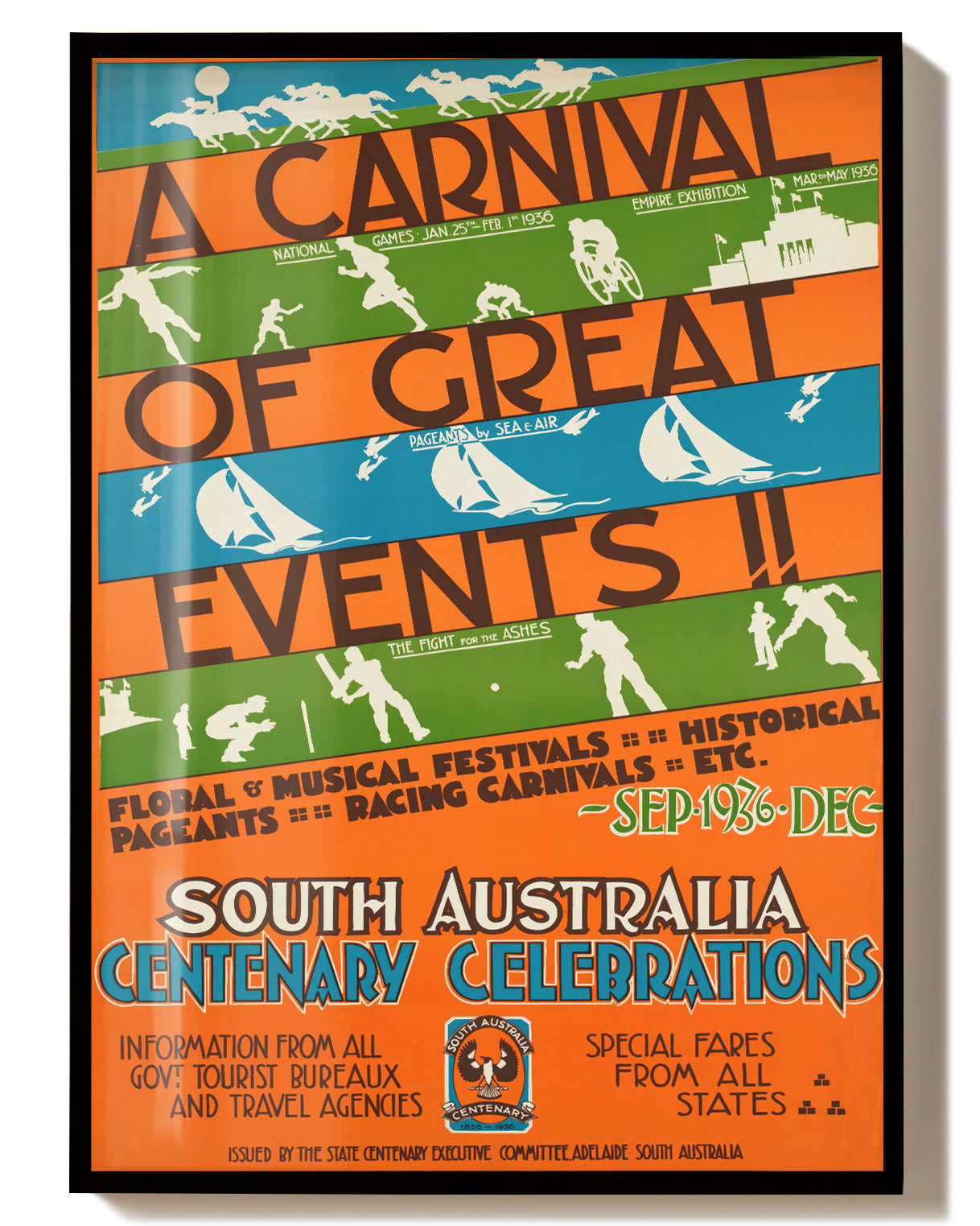 Vintage Australien Event Poster – South Australia Centenary Celebrations carival Poster – FineArt Wandbild, moderne Kunst & Fine Art Print von Spawnd, handgefertigt & Made in Germany