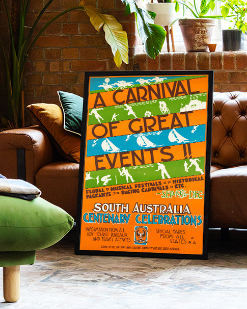 Vintage Australien Event Poster – South Australia Centenary Celebrations carival Poster – FineArt Wandbild, moderne Kunst & Fine Art Print von Spawnd, handgefertigt & Made in Germany