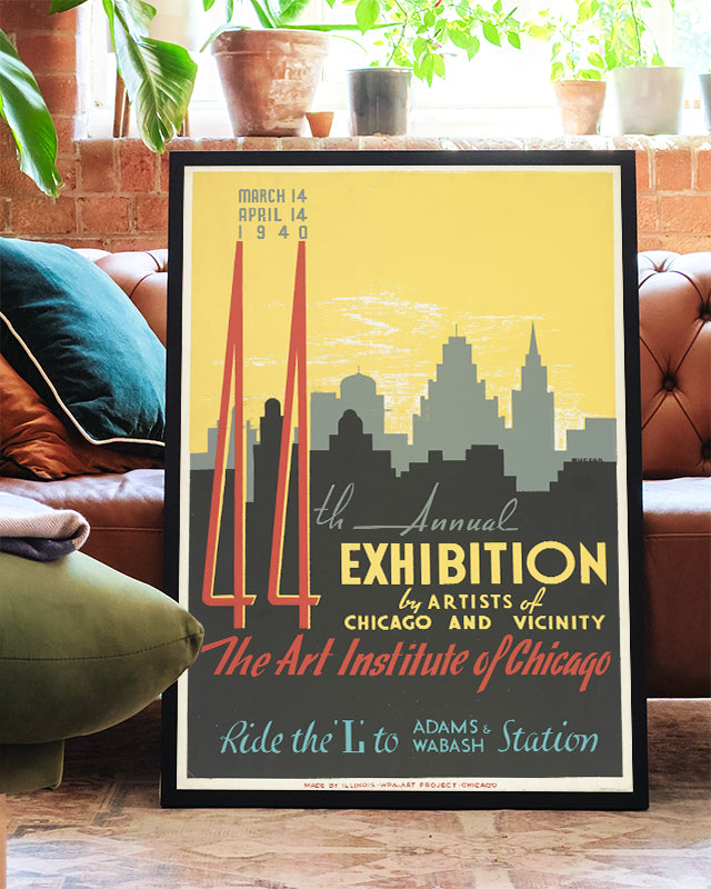 Vintage Chicago Ausstellungsposter & Art Deco Architektur Poster – Chicago Art Exhibition Poster – FineArt Wandbild, moderne Kunst & Fine Art Print von Spawnd, handgefertigt & Made in Germany