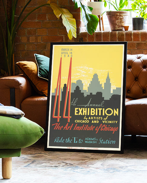 Vintage Chicago Ausstellungsposter & Art Deco Architektur Poster – Chicago Art Exhibition Poster – FineArt Wandbild, moderne Kunst & Fine Art Print von Spawnd, handgefertigt & Made in Germany