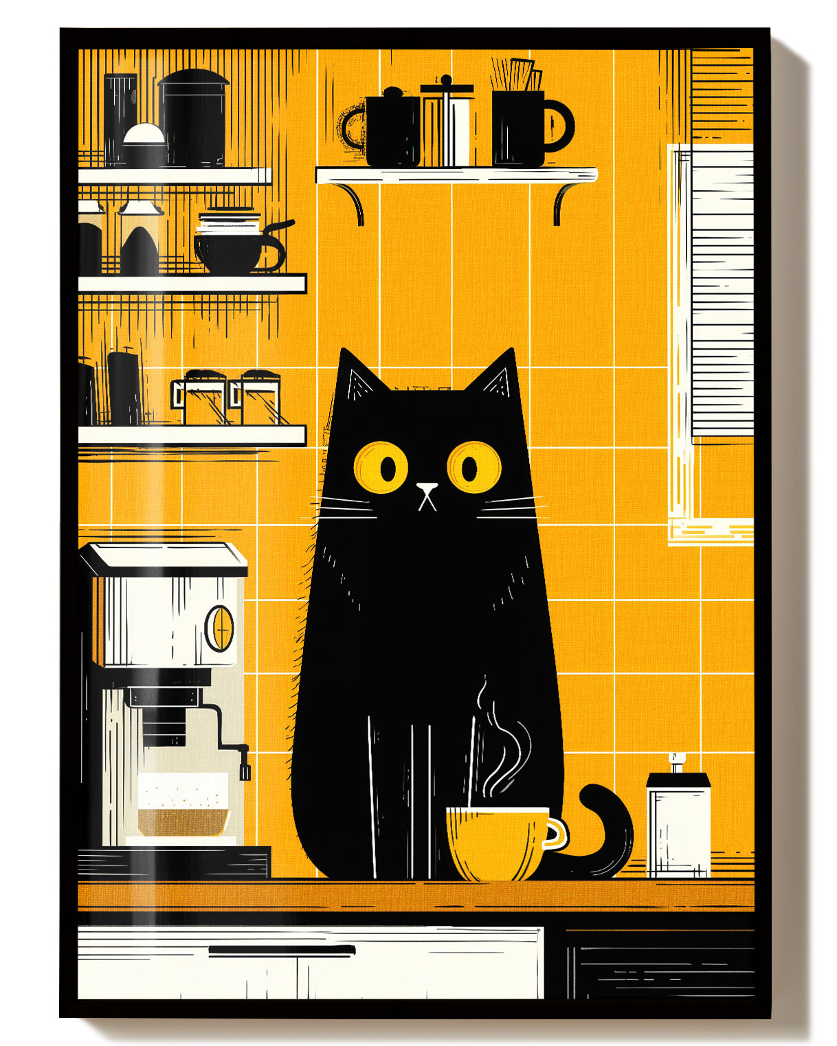 Coffee Cat Küchenposter – Coffee Cat Poster – FineArt Wandbild, moderne Kunst & Fine Art Print von Spawnd, handgefertigt & Made in Germany