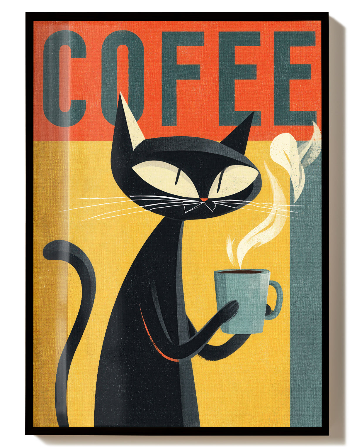 Coffee Cat Retro Poster – Coffee Cat Poster Poster – FineArt Wandbild, moderne Kunst & Fine Art Print von Spawnd, handgefertigt & Made in Germany