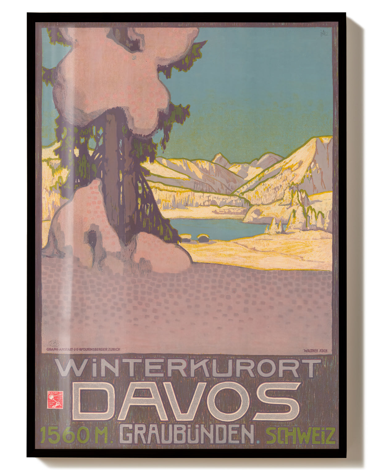 Vintage Davos Schweiz Winter Poster mit Alpen – Davos Winterkurort Poster – FineArt Wandbild, moderne Kunst & Fine Art Print von Spawnd, handgefertigt & Made in Germany