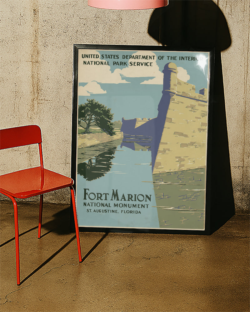 Vintage Florida USA Poster mit Festung – Fort Marion St. Augustine Poster – FineArt Wandbild, moderne Kunst & Fine Art Print von Spawnd, handgefertigt & Made in Germany