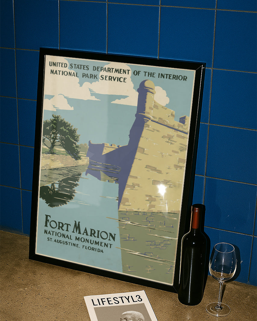 Vintage Florida USA Poster mit Festung – Fort Marion St. Augustine Poster – FineArt Wandbild, moderne Kunst & Fine Art Print von Spawnd, handgefertigt & Made in Germany