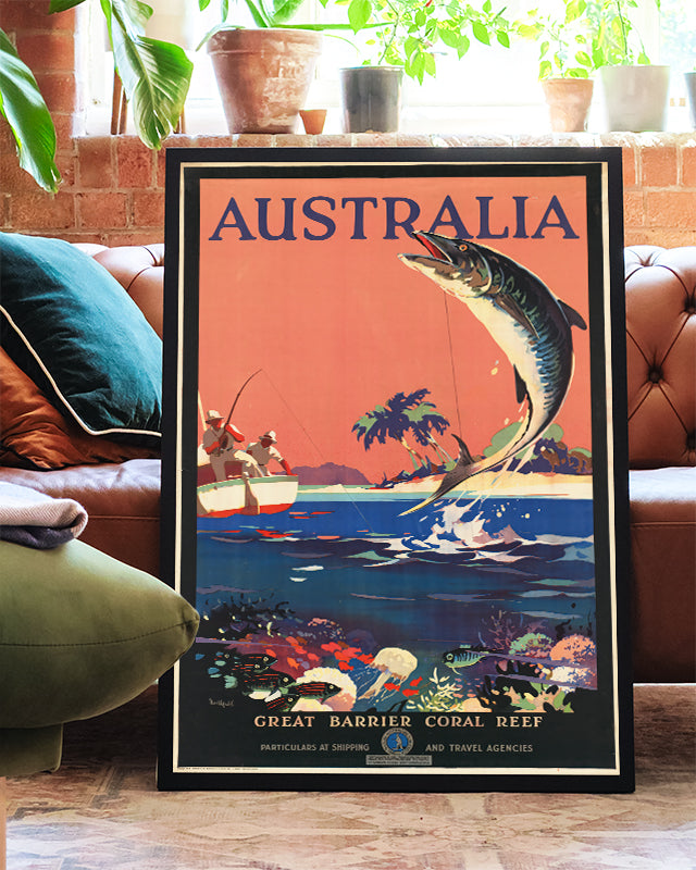 Vintage Australien Reise & Korallenriff Poster – Great Barrier Reef Poster – FineArt Wandbild, moderne Kunst & Fine Art Print von Spawnd, handgefertigt & Made in Germany