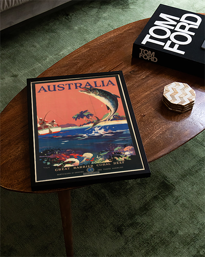 Vintage Australien Reise & Korallenriff Poster – Great Barrier Reef Poster – FineArt Wandbild, moderne Kunst & Fine Art Print von Spawnd, handgefertigt & Made in Germany