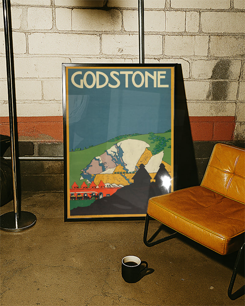 Vintage England Landschaft Poster mit Kreidefelsen – Godstone Poster – FineArt Wandbild, moderne Kunst & Fine Art Print von Spawnd, handgefertigt & Made in Germany