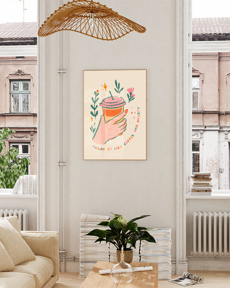 Typografie & Illustration Eis Kaffee Poster – Iced Coffee Energy Poster – FineArt Wandbild, moderne Kunst & Fine Art Print von Spawnd, handgefertigt & Made in Germany