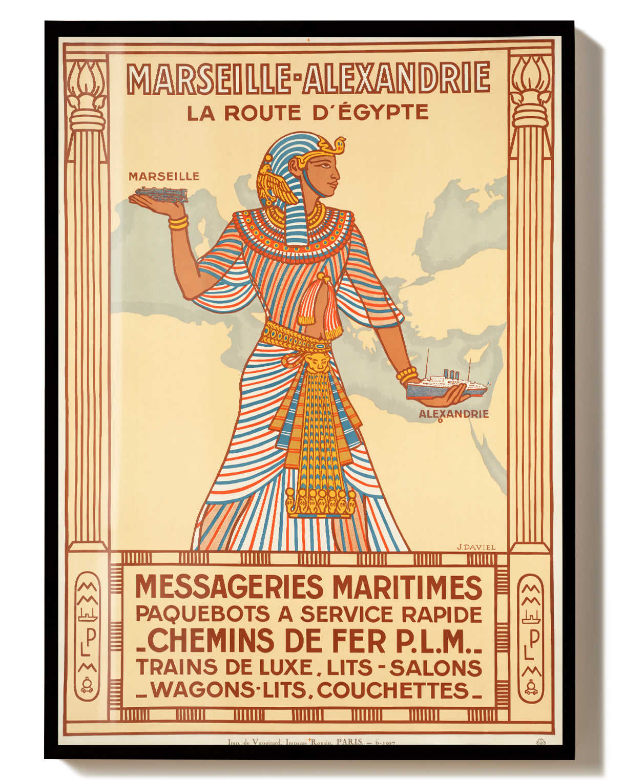 Vintage Ägypten Reiseroute Art Deco – Marseille Alexandrien Poster Poster – FineArt Wandbild, moderne Kunst & Fine Art Print von Spawnd, handgefertigt & Made in Germany