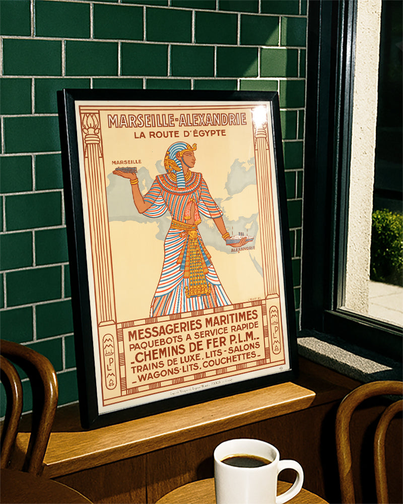 Vintage Ägypten Reiseroute Art Deco – Marseille Alexandrien Poster Poster – FineArt Wandbild, moderne Kunst & Fine Art Print von Spawnd, handgefertigt & Made in Germany