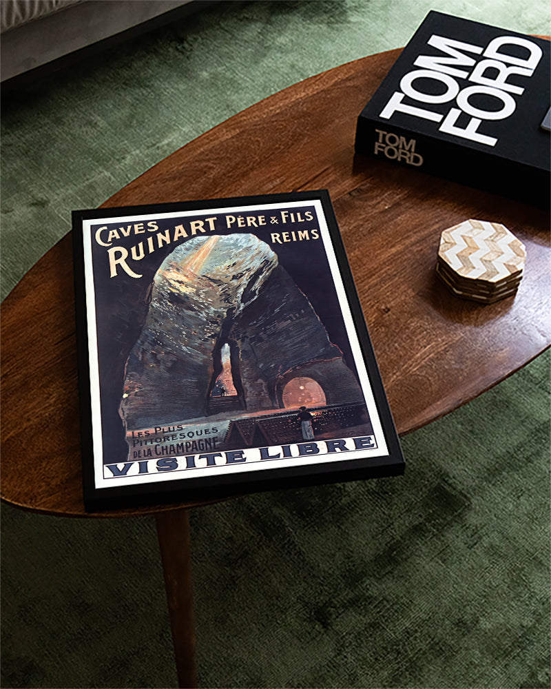 Vintage Champagner Keller Poster – Ruinart Reims Poster – FineArt Wandbild, moderne Kunst & Fine Art Print von Spawnd, handgefertigt & Made in Germany