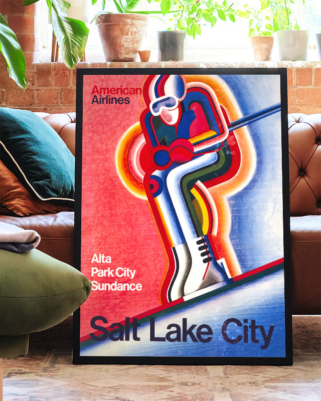 Retro Ski Reise Poster – Salt Lake City Poster – FineArt Wandbild, moderne Kunst & Fine Art Print von Spawnd, handgefertigt & Made in Germany