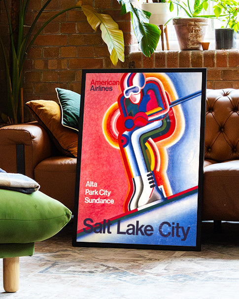 Retro Ski Reise Poster – Salt Lake City Poster – FineArt Wandbild, moderne Kunst & Fine Art Print von Spawnd, handgefertigt & Made in Germany
