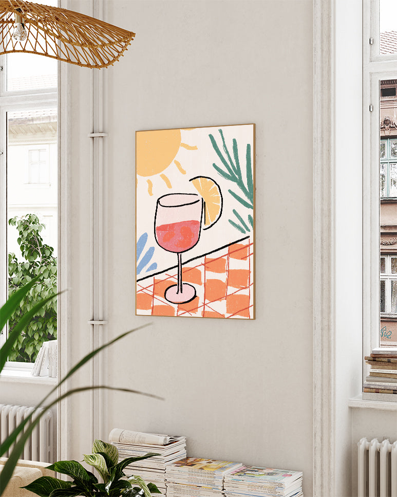 Sommer Aperitif Illustration Poster – Summer Aperol Poster – FineArt Wandbild, moderne Kunst & Fine Art Print von Spawnd, handgefertigt & Made in Germany