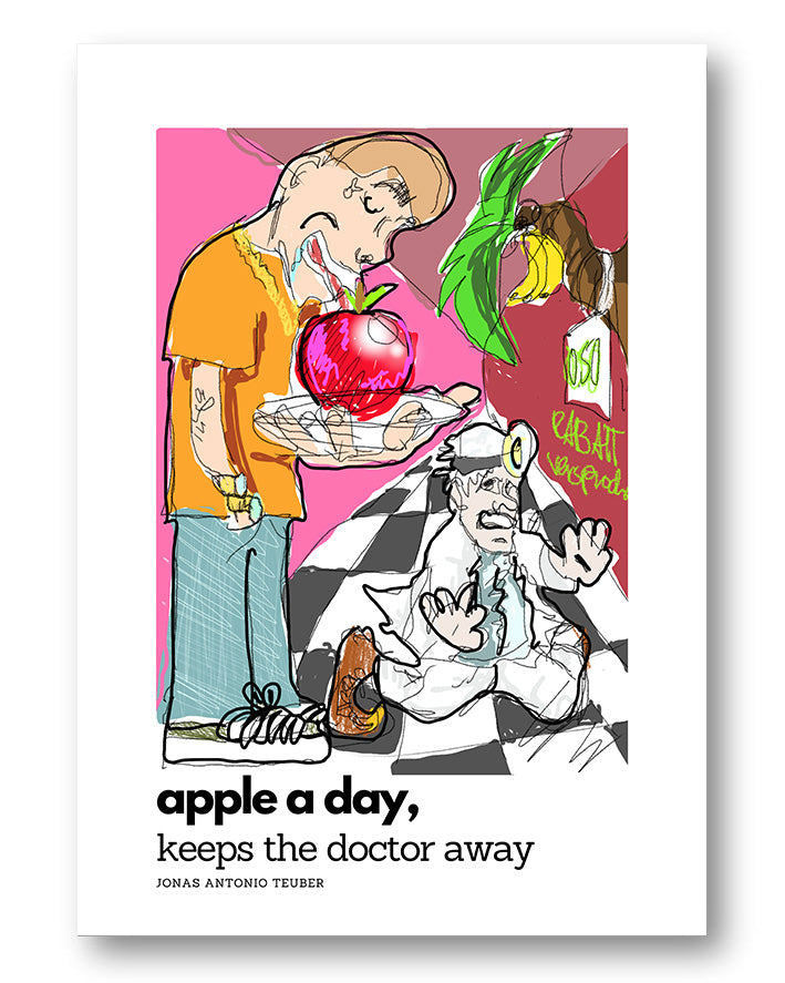 Apple a Day Poster – FineArt Wandbild, moderne Kunst & Fine Art Print von Spawnd, handgefertigt & Made in Germany