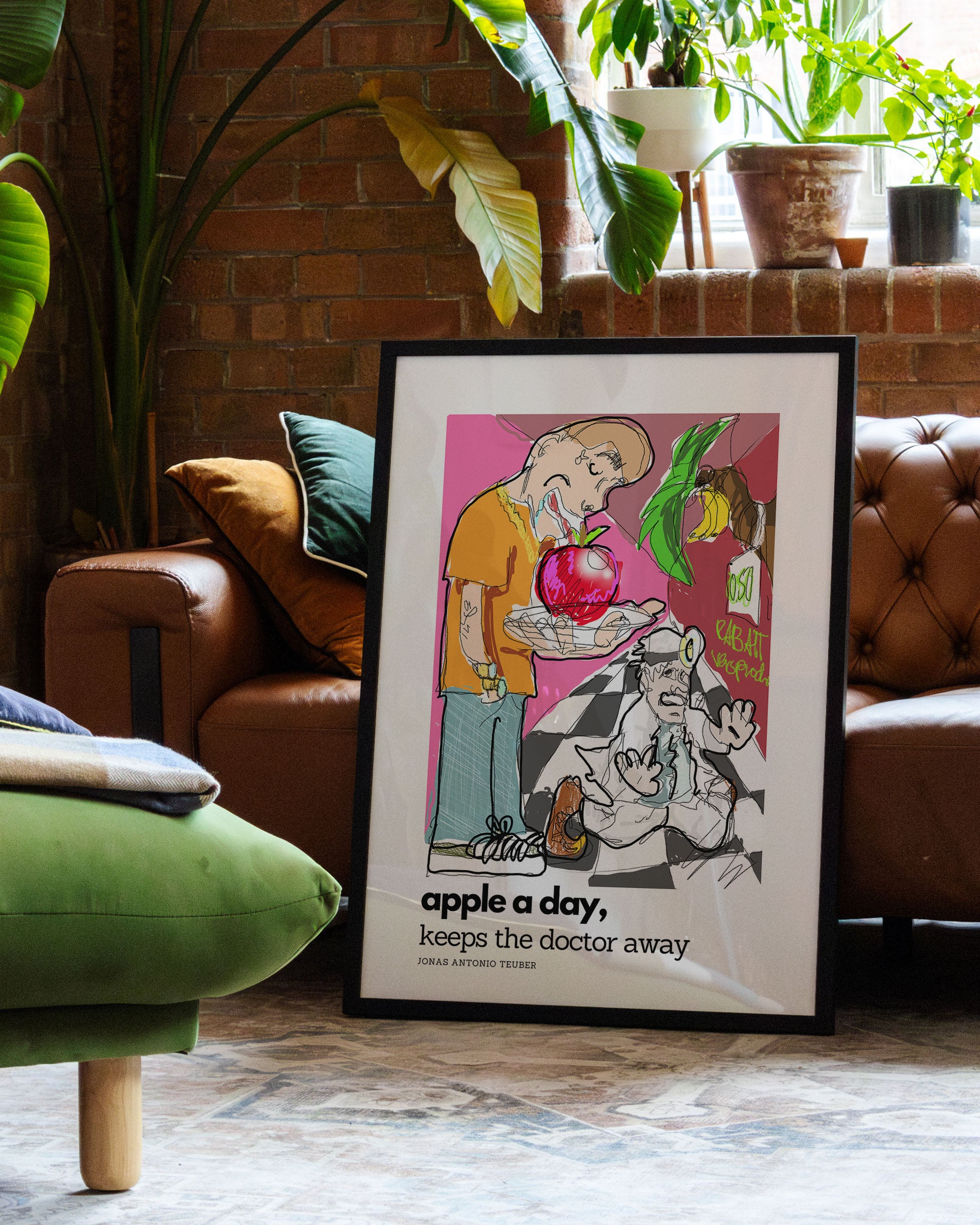 Apple a Day Poster – FineArt Wandbild, moderne Kunst & Fine Art Print von Spawnd, handgefertigt & Made in Germany