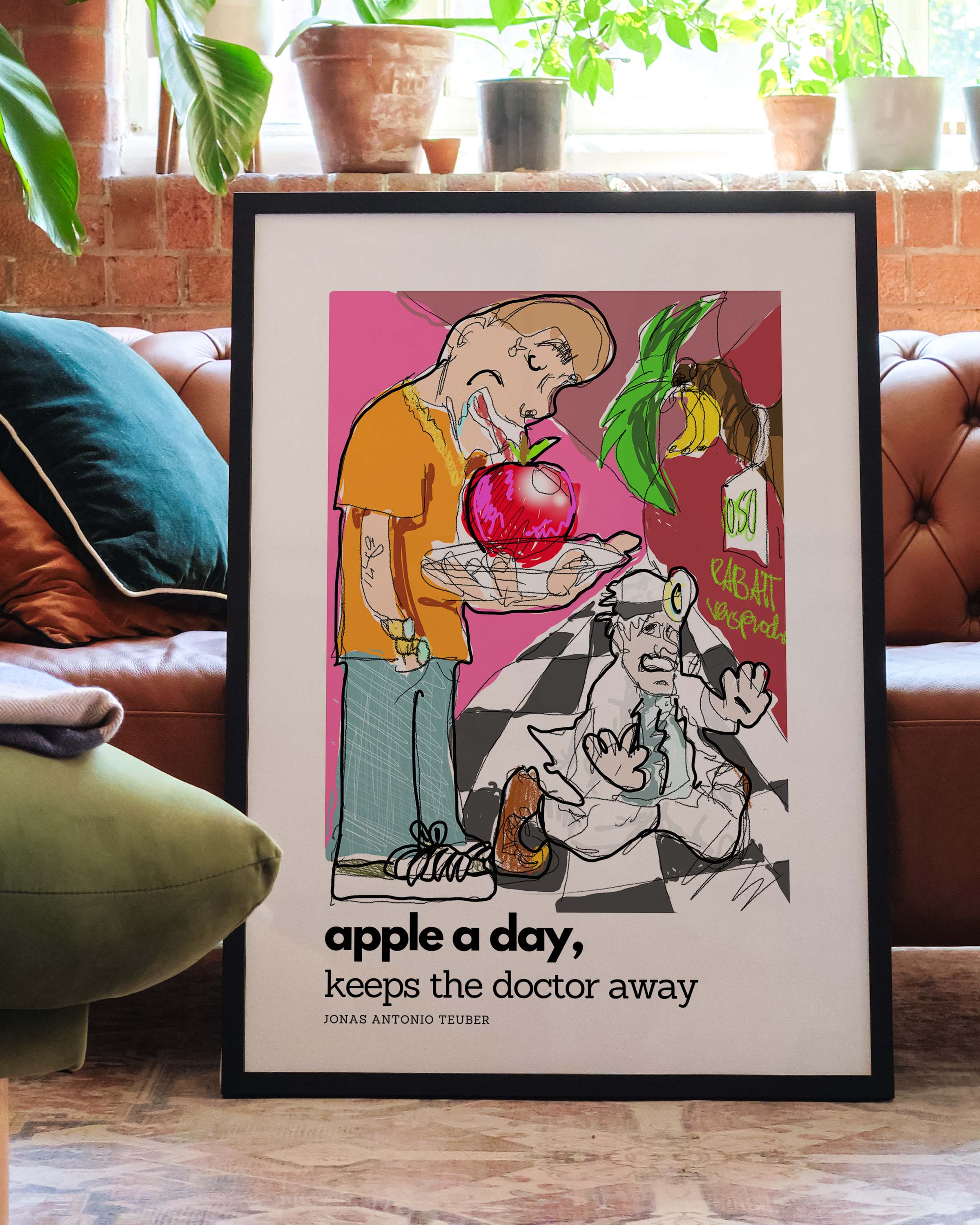 Apple a Day Poster – FineArt Wandbild, moderne Kunst & Fine Art Print von Spawnd, handgefertigt & Made in Germany