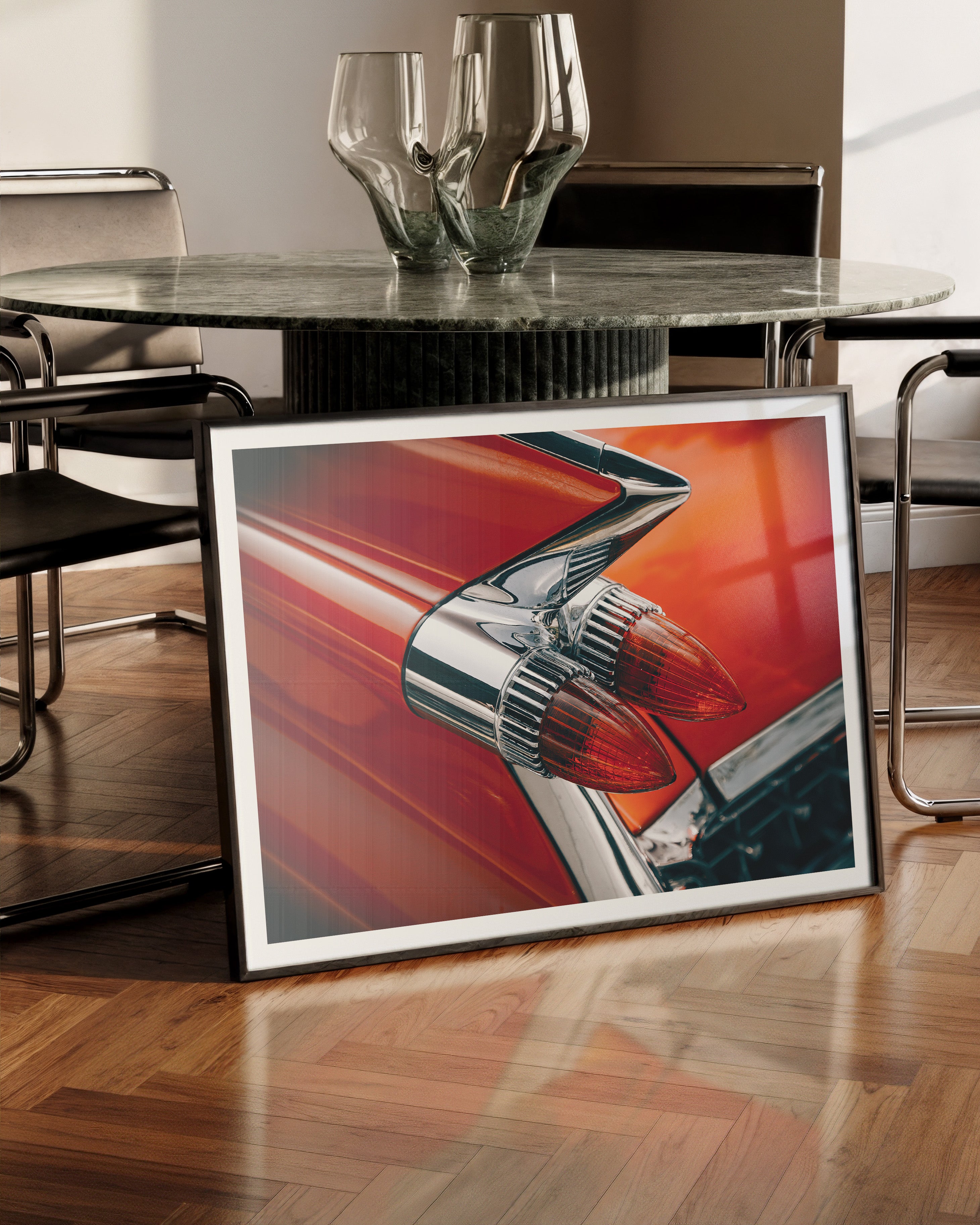 Bullet tail lights Poster – FineArt Wandbild, moderne Kunst & Fine Art Print von Spawnd, handgefertigt & Made in Germany