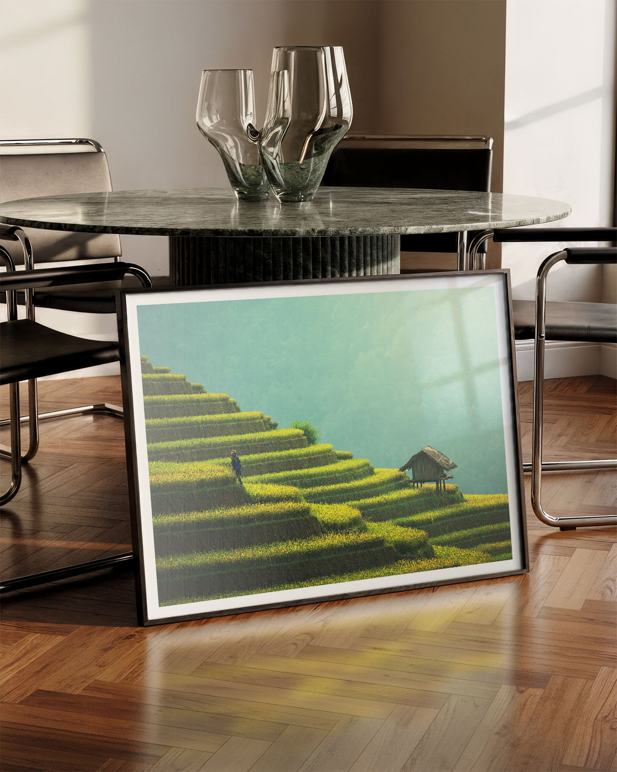 Green steps Poster – FineArt Wandbild, moderne Kunst & Fine Art Print von Spawnd, handgefertigt & Made in Germany