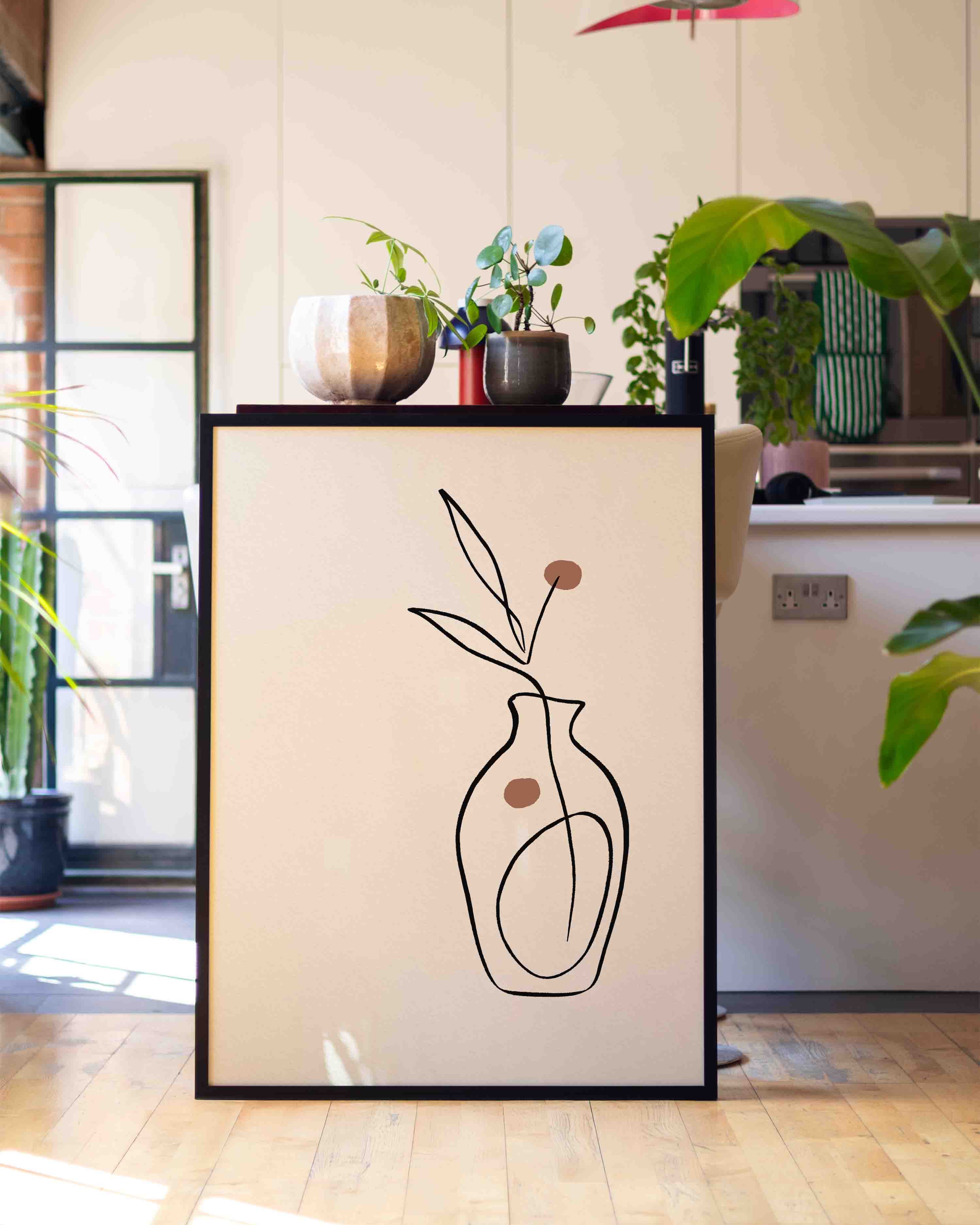 Vase Dekorationsposter – Linie mit Zweig