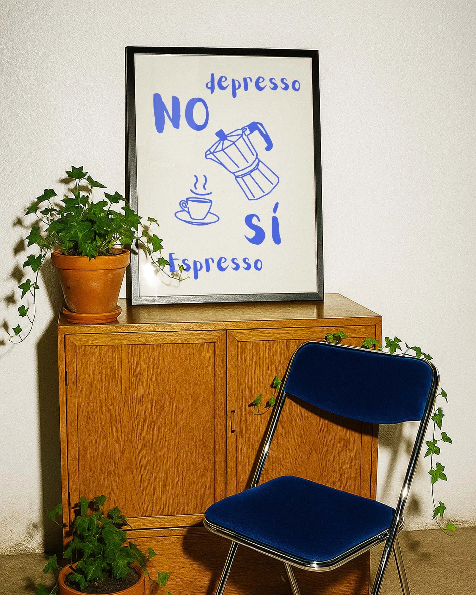 No Depresso Poster – FineArt Wandbild, moderne Kunst & Fine Art Print von Spawnd, handgefertigt & Made in Germany