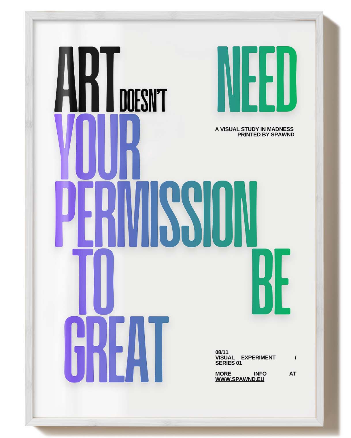 Gerahmtes Typografie Poster „Permission“ von Spawnd® in Türkis und Lila, inspirierender FineArt Print für kreative Wohnräume.