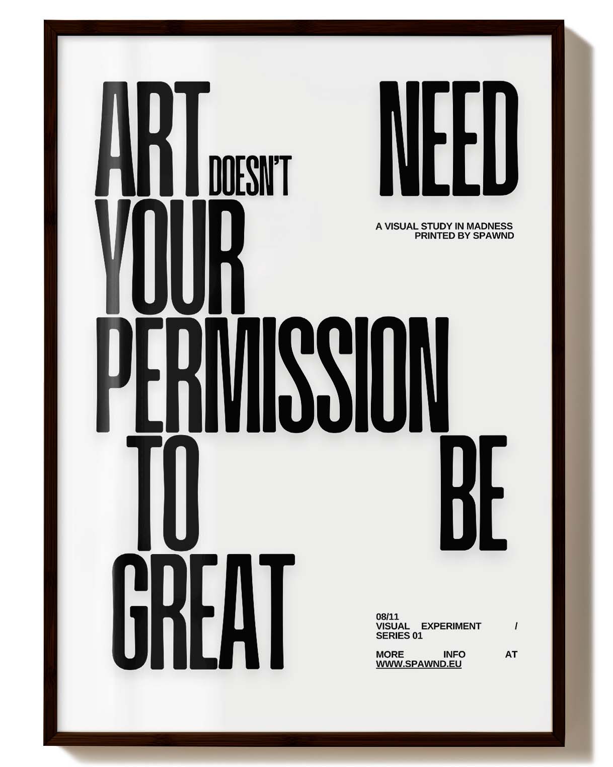 Gerahmtes Typografie Poster „Permission“ von Spawnd® in Schwarz, modernes FineArt Statement für kreative Raumgestaltung.