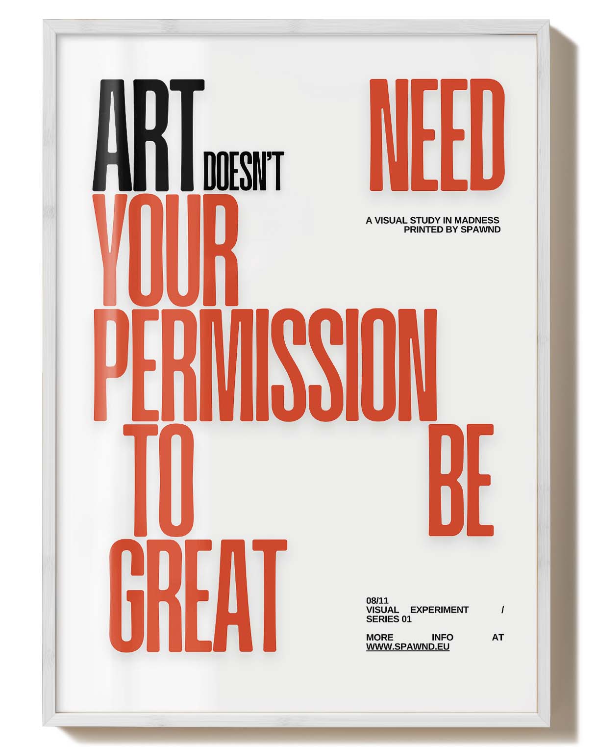 Permission | Typografie Poster – Spawnd® in kräftigem Rot-Schwarz, FineArt Print mit motivierendem Zitat für stilvolle Wanddekoration.