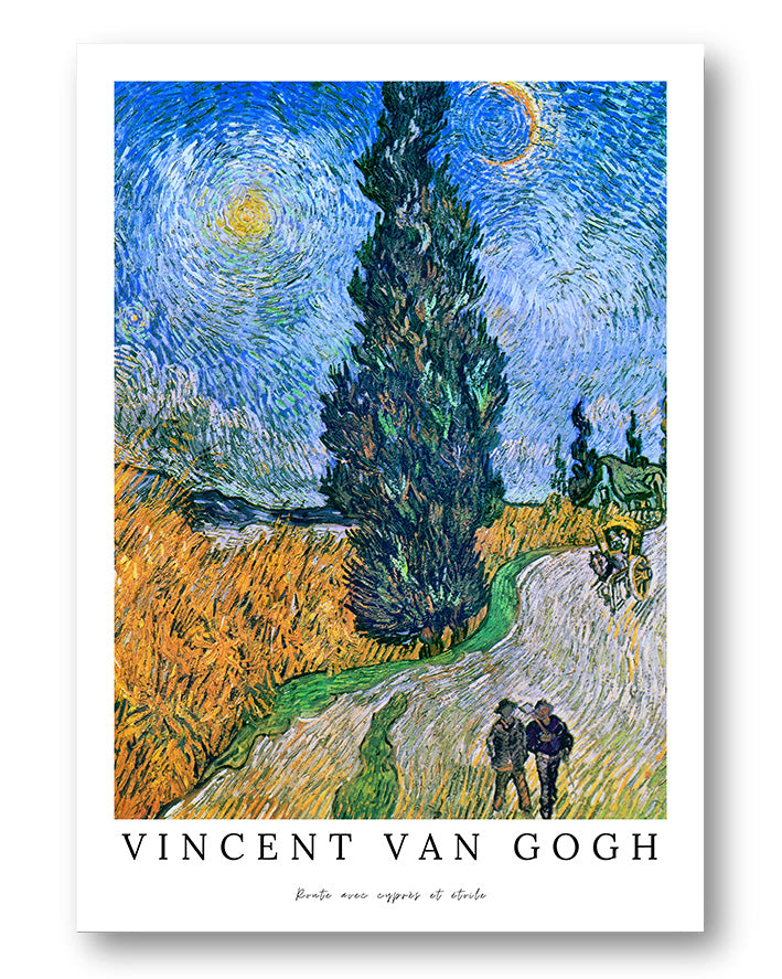 Route avec cyprès et étoile Poster – FineArt Wandbild, moderne Kunst & Fine Art Print von Spawnd, handgefertigt & Made in Germany