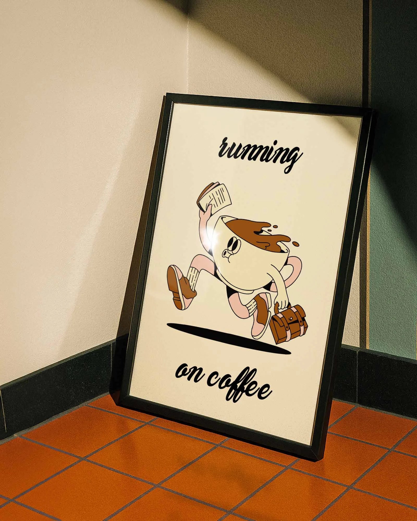 Running on Coffee Poster – FineArt Wandbild, moderne Kunst & Fine Art Print von Spawnd, handgefertigt & Made in Germany