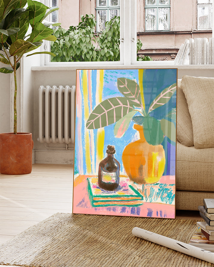 Sommer Fenster Poster modern – Summer Window Poster – FineArt Wandbild, moderne Kunst & Fine Art Print von Spawnd, handgefertigt & Made in Germany